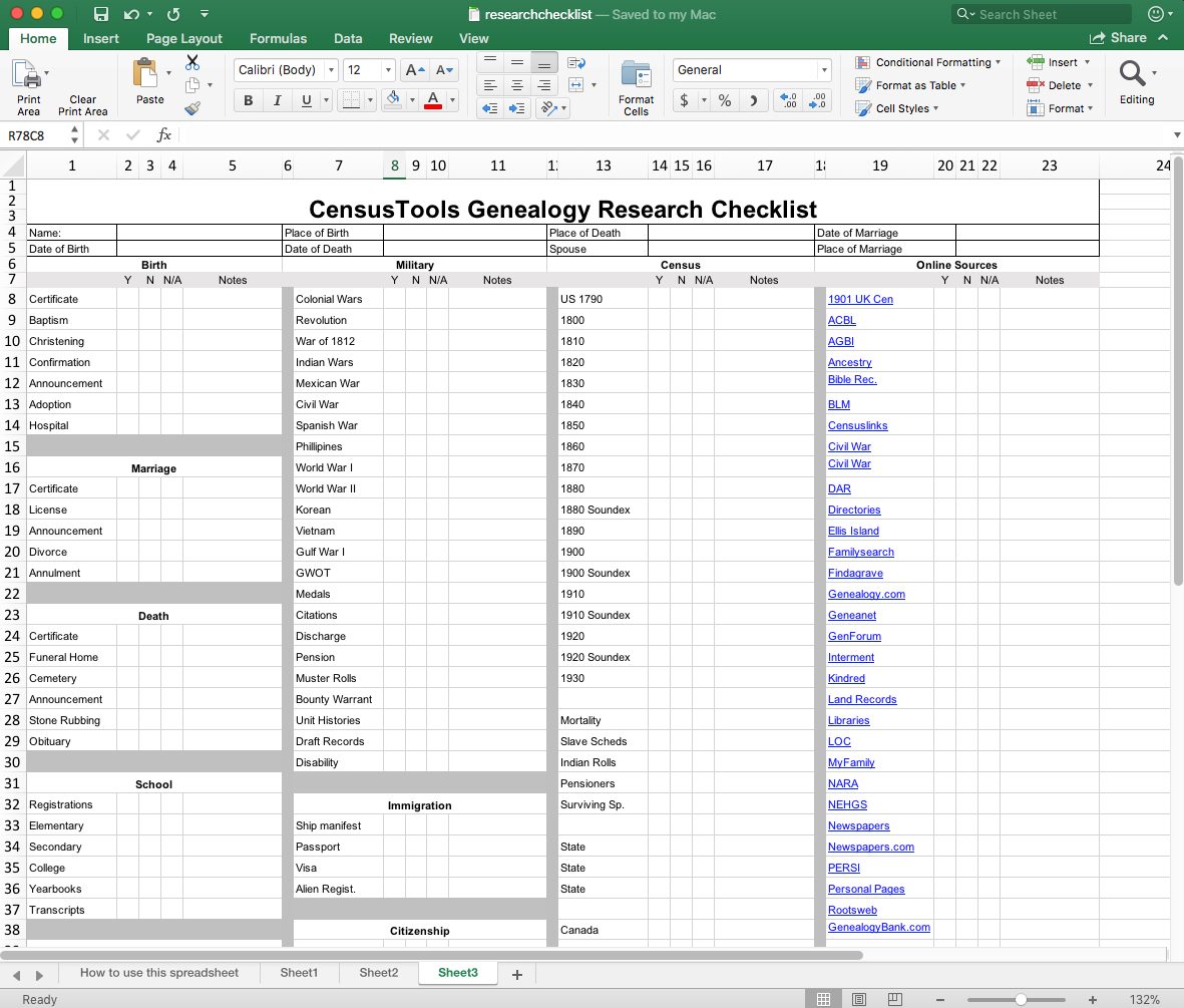 Genealogy Research Checklist CensusTools