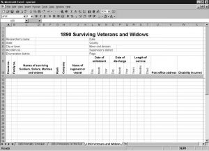 CensusTools US 1890 Surviving Veterans and Widows Schedule Template